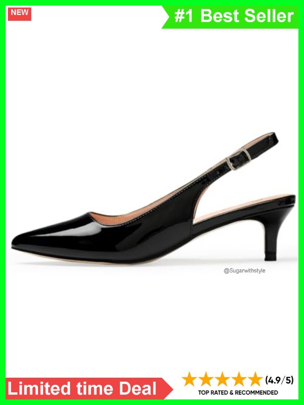 Women's Kitten Heels Closed Toe Slingback Pumps Patent Leather Faux Suede